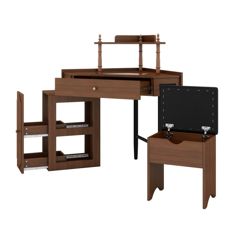 Commode élégante avec pieds en métal et armoire de rangement à miroir avec 6 tiroirs, Noyer