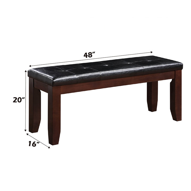Banc de salle à manger de 48 pouces de largeur avec finition cerisier et siège rembourré en similicuir noir