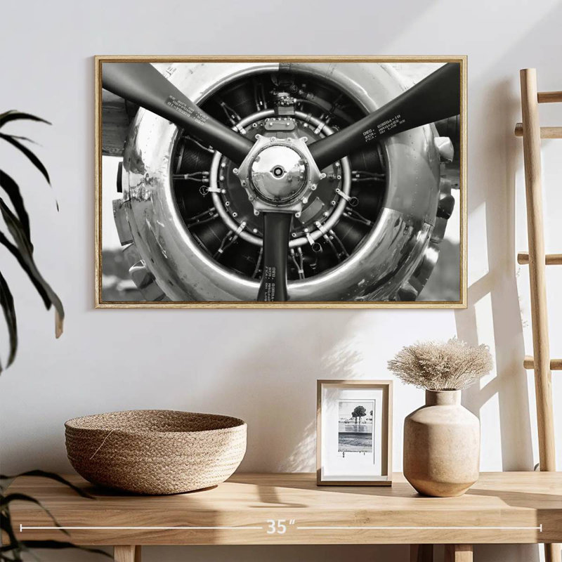 Hélice d'avion, Cadre flottant en bois naturel, 25 po x 17 po