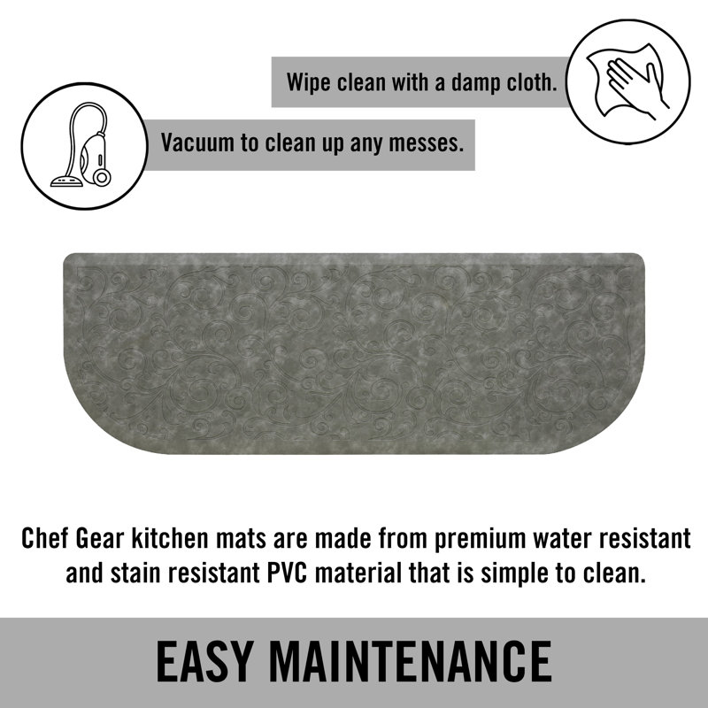 Gray Faux Leather Anti-Fatigue Kitchen Mat, 48" Semi-Circle