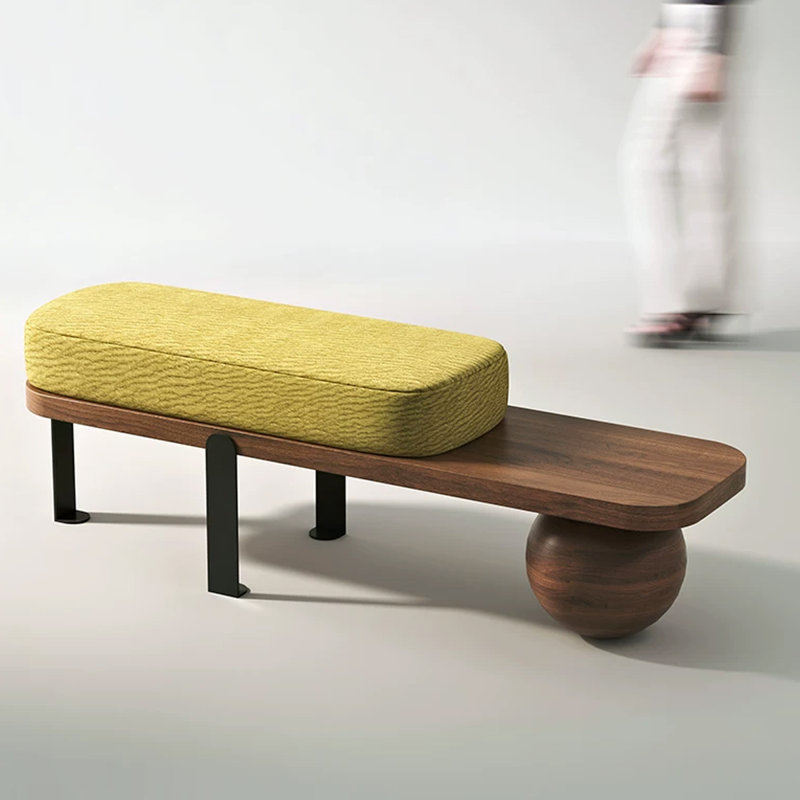 Banc rembourré en bois massif jaune, Jaune, Brun