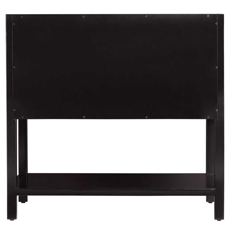 36" Robertson Single Bathroom Vanity Set with Oval Undermount Sink, 8" Widespread, Feathered White Quartz, Black