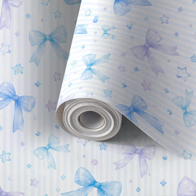 Papier peint auto-adhésif en PVC auto-adhésif avec impression de nœud lavande bleu aquarelle, imperméable pour la décoration intérieure - rouleau