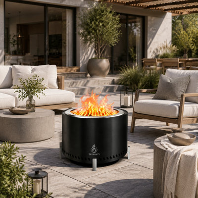  TATAANTY  20" Stainless Steel Smokeless Wood Burning Fire Pit with Stand (Black)
