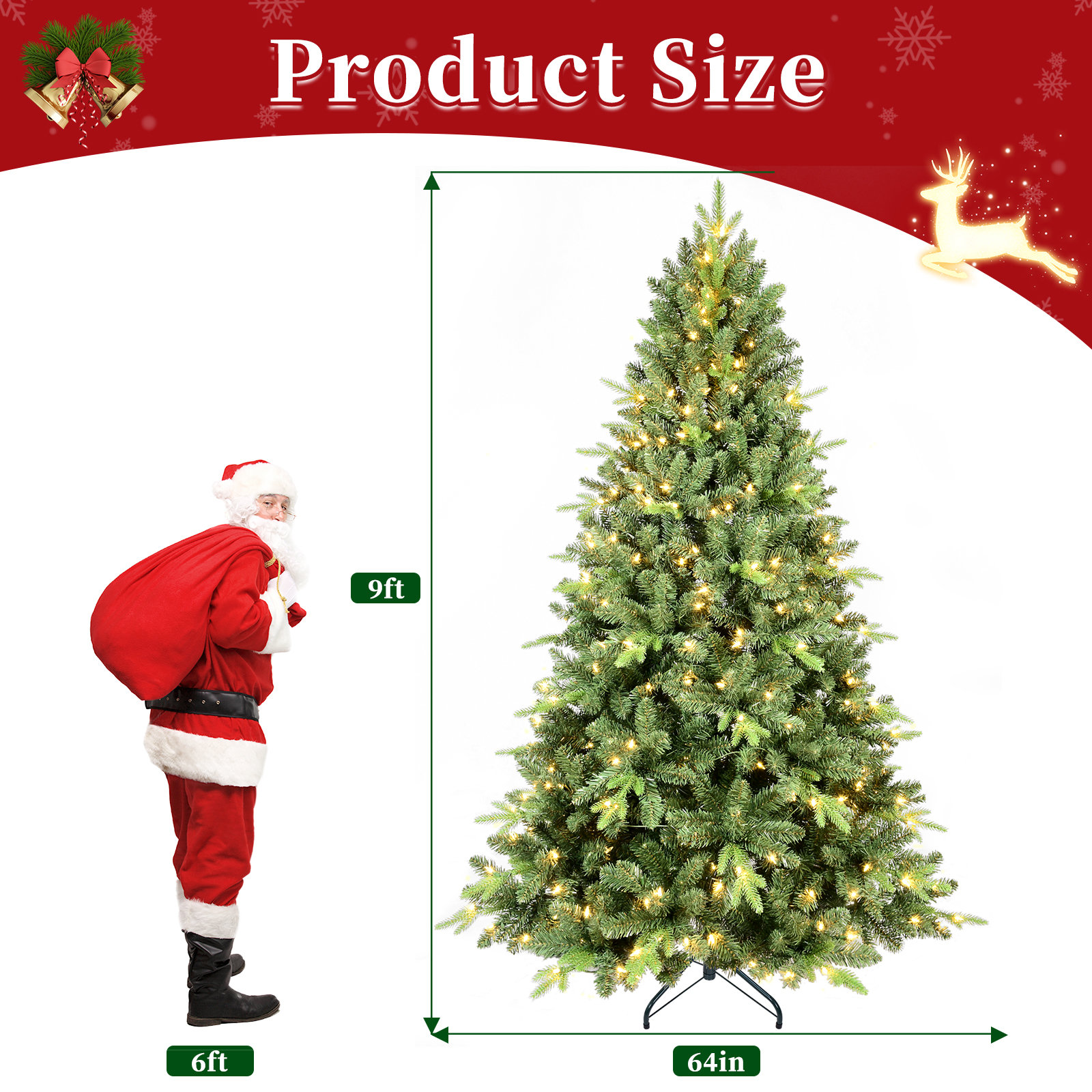 Pre-Lit Spruce Christmas Tree, 9ft H