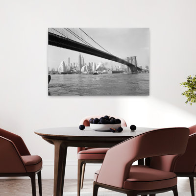 «1940S 1950S Skyline of Lower Manhattan with Brooklyn Bridge from Brooklyn Across The East River», art mural rétro classique rétro