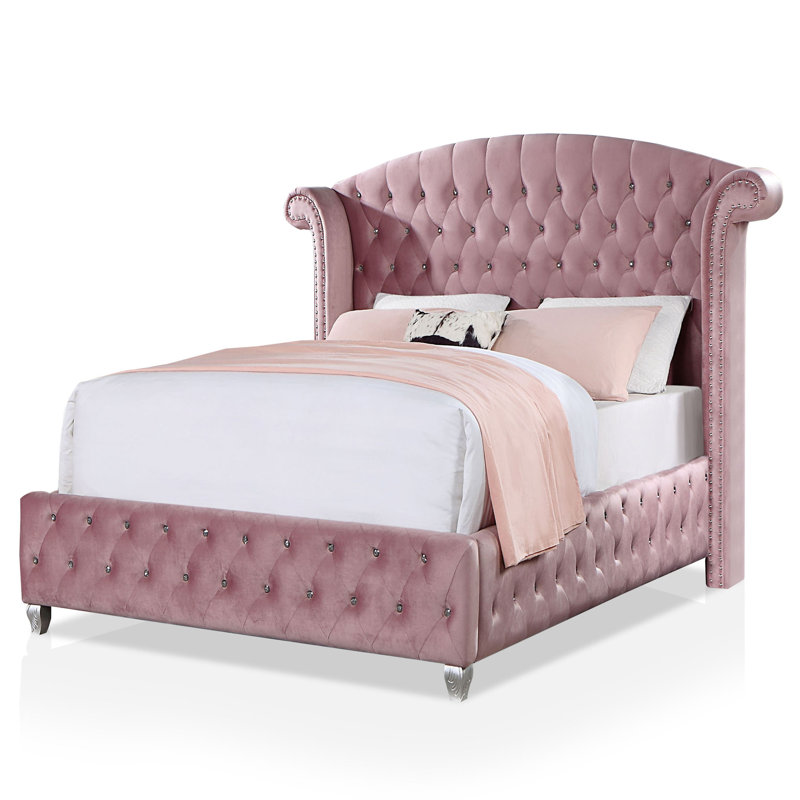 Waldschmidt Upholstered Wingback Bed, Twin, Pink