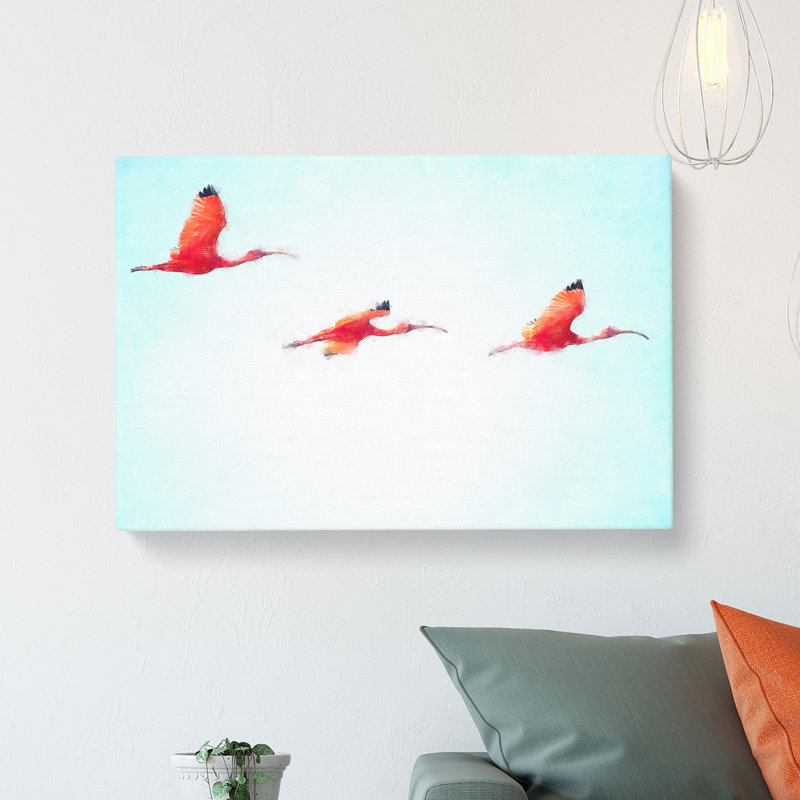 Three Pink Flamingos - Wrapped Canvas, 60cm H x 91cm W x 4cm D