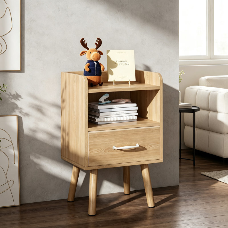 39 cm W Solid Wood Bedside Table, Natural