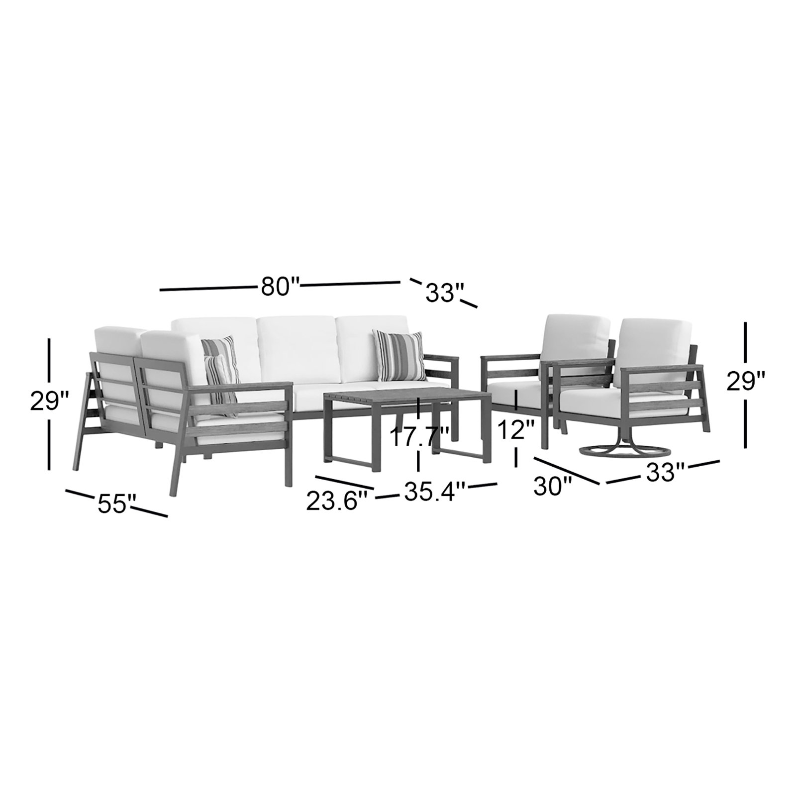 Townsend 5 Piece Sofa Seating Group with Sunbrella Cushions, Canvas Granite