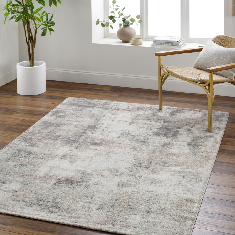 Rectangle Rentschler Machine Woven Polypropylene Area Rug in Gray, Rectangle 7'10" x 10'