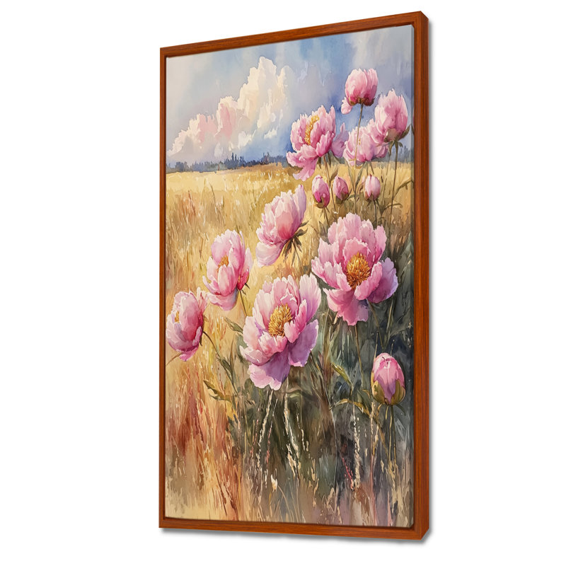 Pivoines dans le champ d'été III - pivoines, art mural, H 60 po x l 28 po, Reproduction avec cadre flottant, Brun