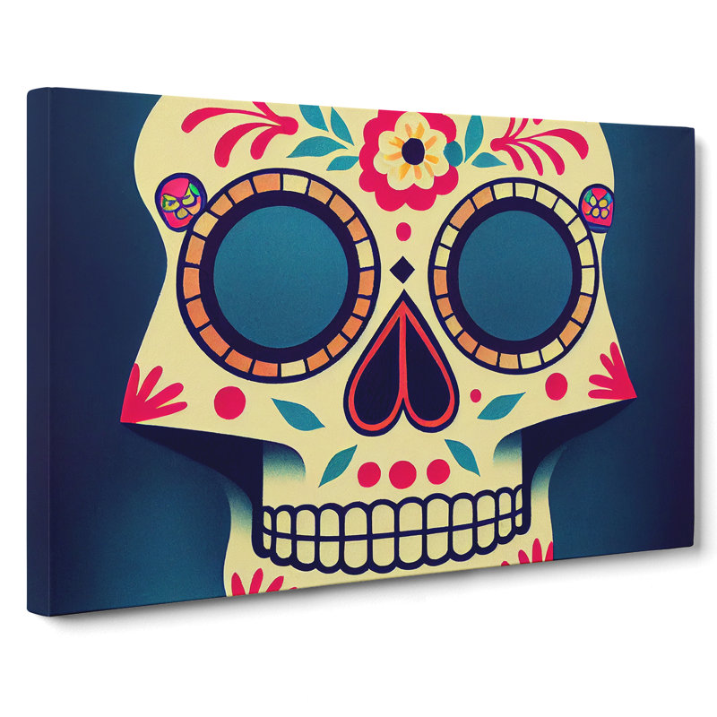 Mind Blowing Floral Sugar Skull - Wrapped Canvas, 35cm H x 50cm W x 3cm D