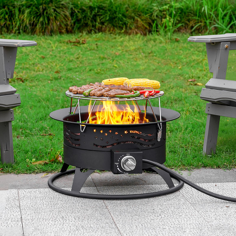 20inch Outdoor Smokeless Propane Fire Pit With Grill Grate &  Lid, 15.7" H x 20" W x 20" D
