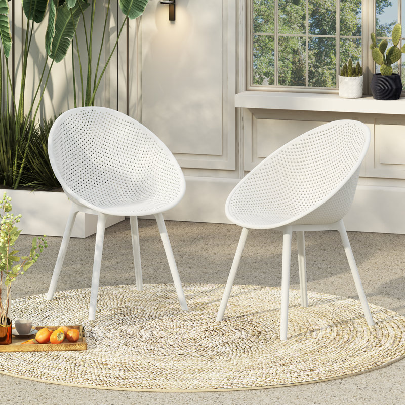  Outdoor Dining Chairs Set of 2, Weather-Resistant Plastic and Resin Construction, Modern Perforated Diamond Design, Lightweight and Durable Seating for Patio or Garden, 