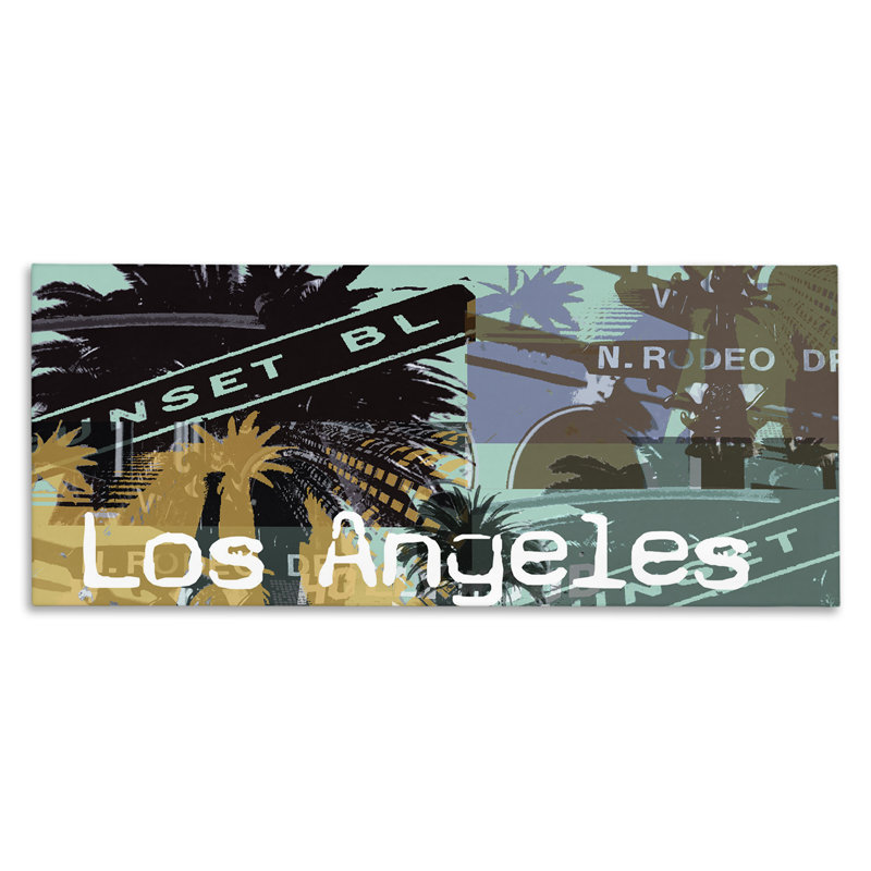 «Los Angeles Travel Collage Floater» par Jan Weiss, H 20 po x l 48 po