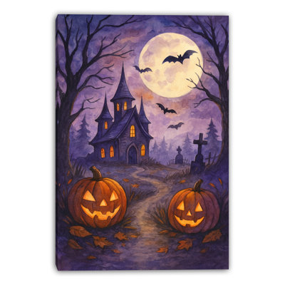 Haunted Night Pumpkins Wrapped Canvas Wall Art