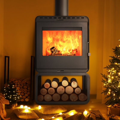 3200 Sq Ft Freestanding Wood Burning Stove with Oven & Direct Vent Efficient Indoor Heater for Large Spaces
