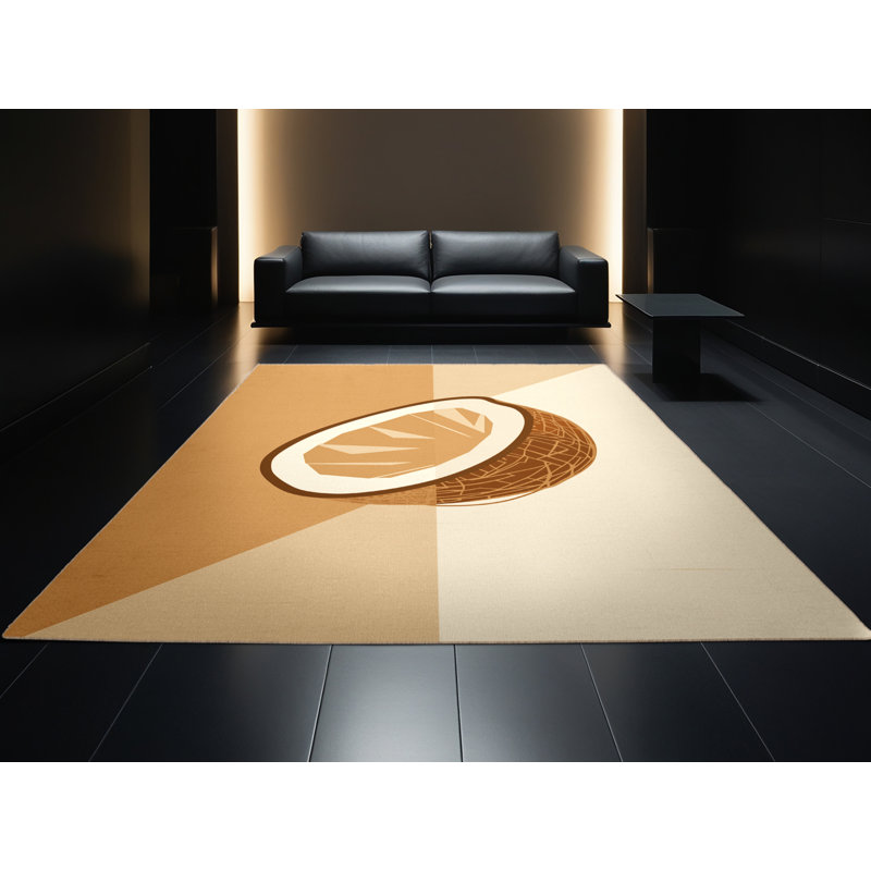 Tapis de couleur unie moderne lavable à la machine en coco beige Olney, 5 x 7