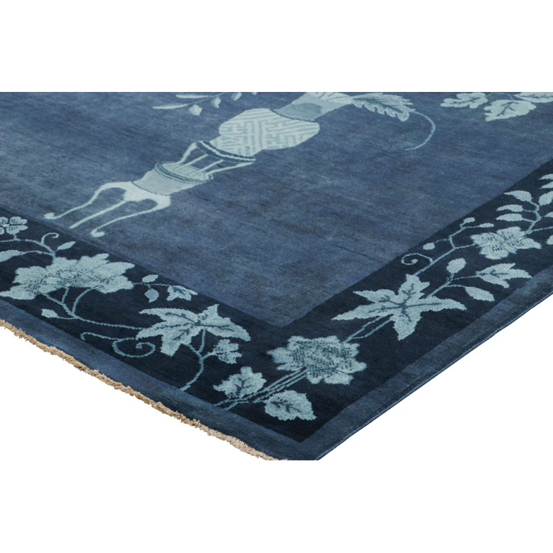 Art Deco Hand Knotted Wool Floral Area Rug, Rectangle 12' x 15'