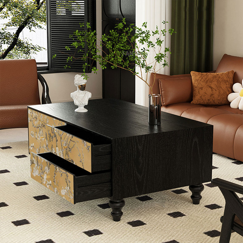 47.24" Black Solid Wood Rectangular Coffee Table