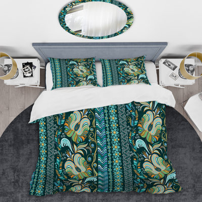 Motif à rayures vertes et bleues - Ensemble de housse de couette abstrait - Microfibre de polyester