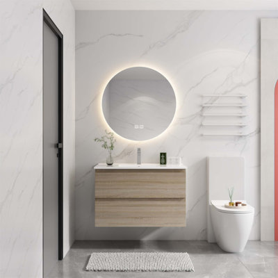 36-Inch Wall-Mounted Bathroom Vanity With Ceramic Sink And Soft-Close Drawers, Eco-Friendly And Durable Design