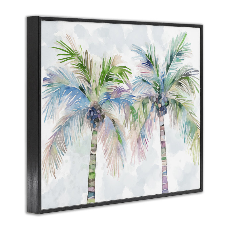Soft Palm Tree Pair Black Framed Giclee Art by Ziwei Li, 24" H x 30" W, Black