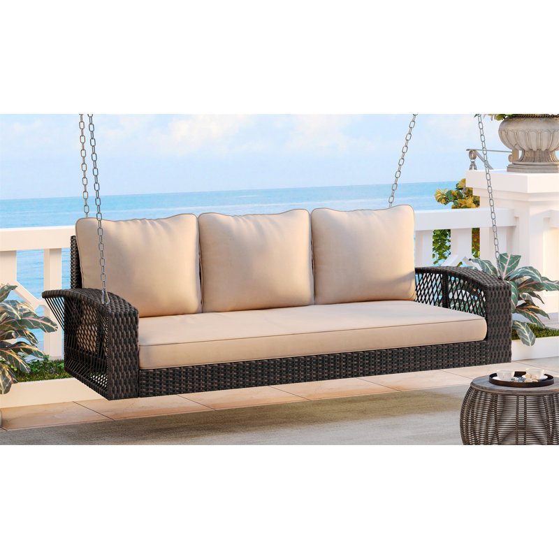Balancelle de véranda en osier 3 personnes avec chaînes GO 69 "PE, Brun / Beige
