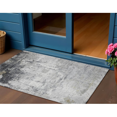Tapis intérieur lavable abstrait gris et ivoire 3 pi x 5 pi