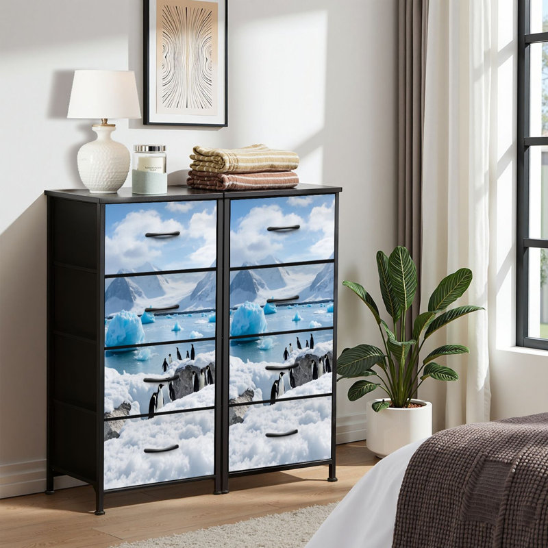 4 Drawer Dresser for Bedroom, Narrow Chest of Drawers, Wooden Top and Study Iron Frame 18"x37.5"-(WxH)