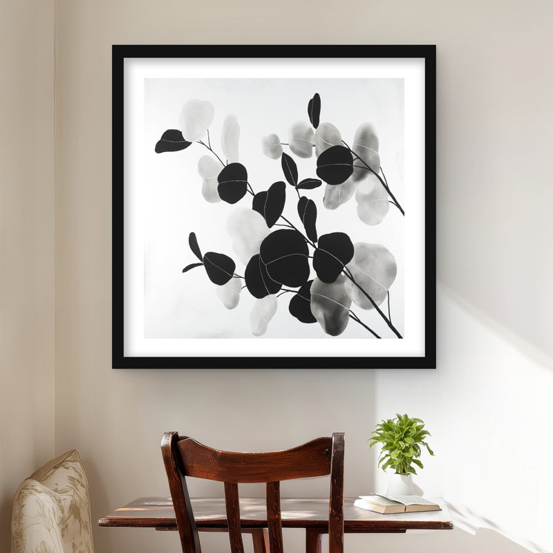 Grayscale Branches with Leaves - Botanical Framed Print