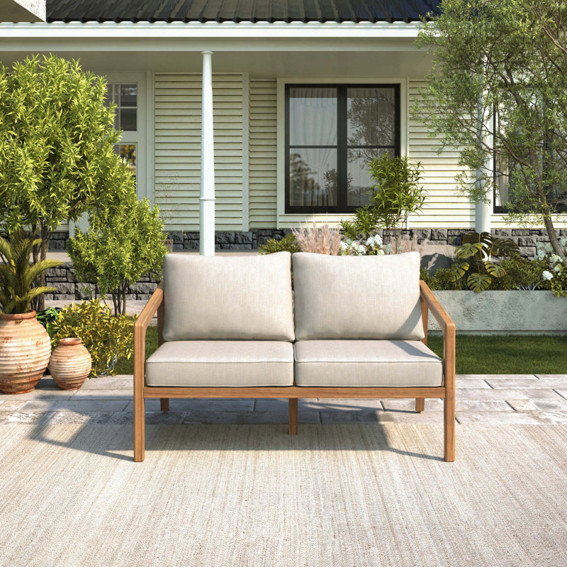 Acacia Wood Outdoor Loveseat with Cushions