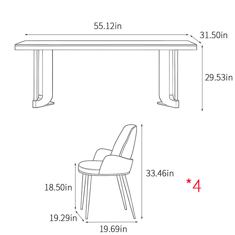 Ensembles de table luxueux de style italien, H 29,53 po x L 55,12 po x l 31,5 po, Gris / Blanc