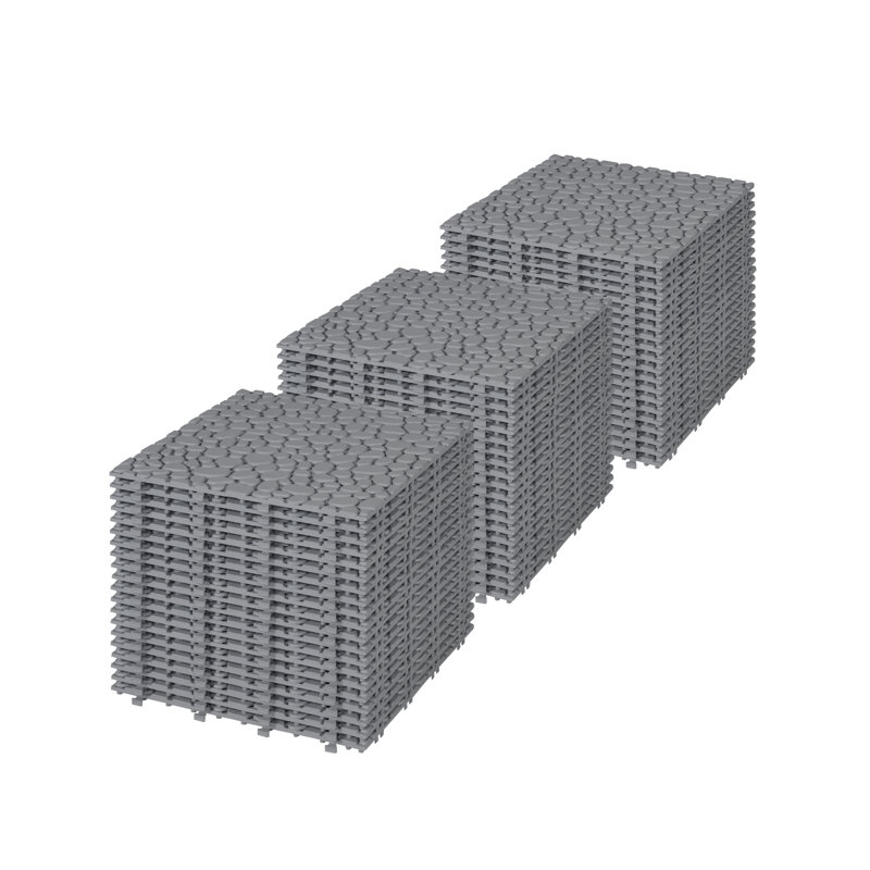 Motif de galets 12 po x 12 po à motif de galets imperméables et emboîtables en plastique gris (60 pièces)