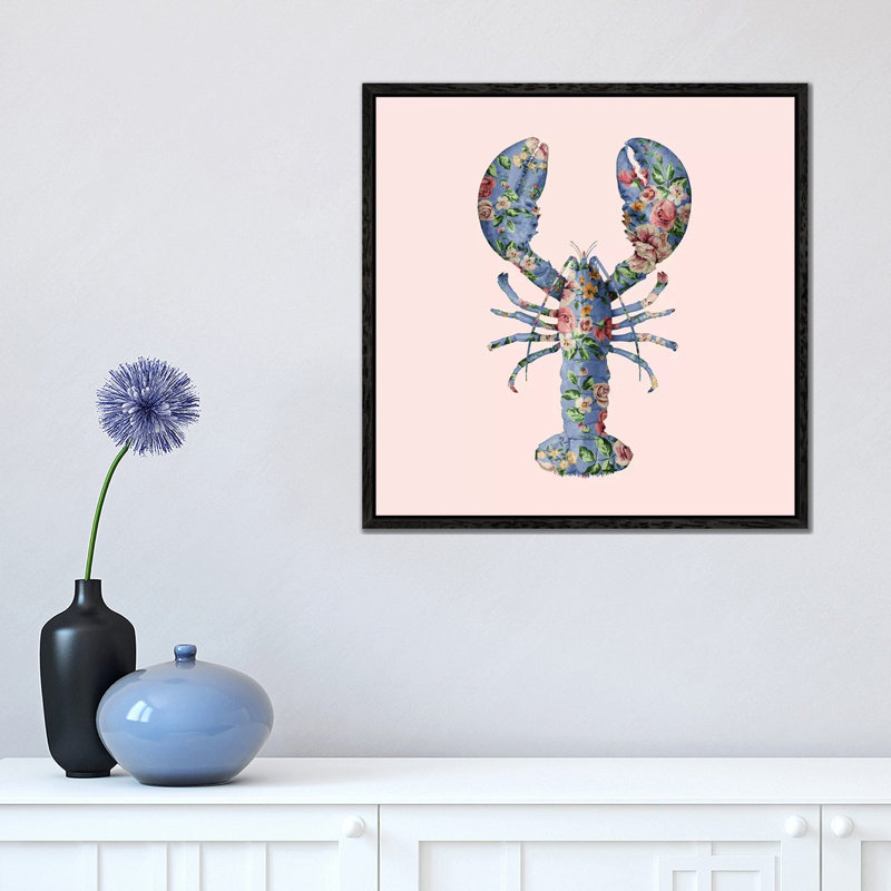 Floral Lobster by Paul Fuentes - Print on Canvas, 45.72 cm H x 45.72 cm W, Black Framed