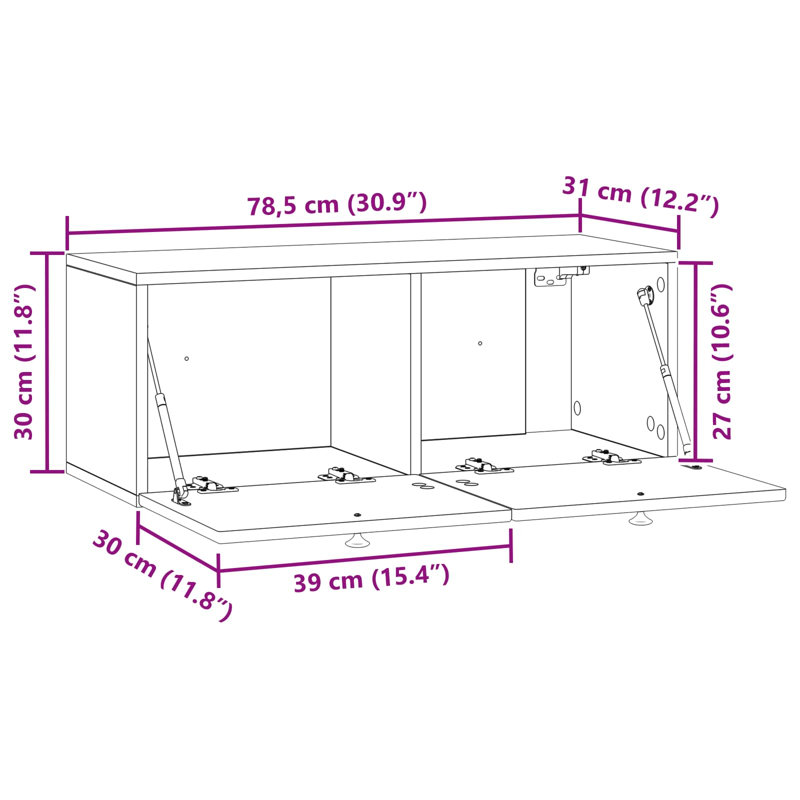 TV Stand, 30cm H x 78.5cm L x 31cm W, Smoked Oak