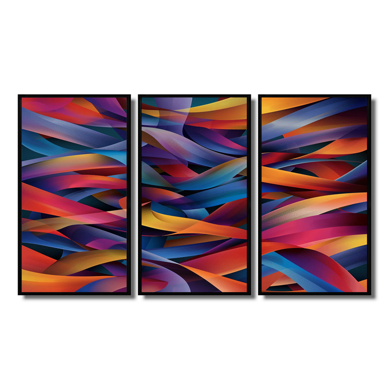 Ensemble d'art mural Creigh - Waves, Cadre flottant noir, H 40 po x l 60 po x P 1 po