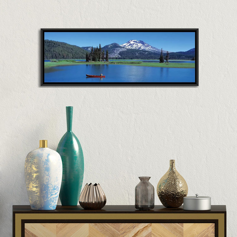 " Red Canoe Sparks Lake OR " by Panoramic Images, 20" H x 60" W x 1.5" D, Black Framed Canvas