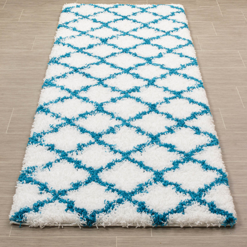 Tapis blanc / turquoise Amridean, Tapis de couloir 2 pi 7 po x 8 pi