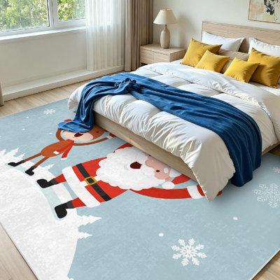 Red Machine Washable,Santa and Indoor Area Rug