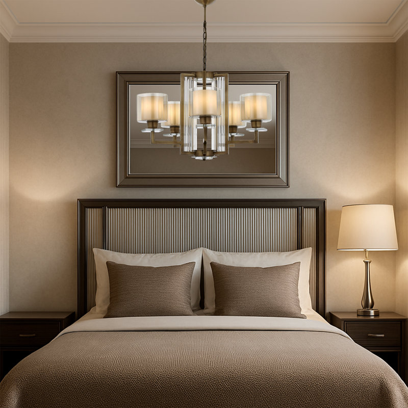 Lustre en métal, 5 lumières, Rétro