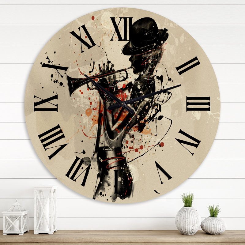 Femme jouant de la trompette jazz - horloge murale moderne, Grand