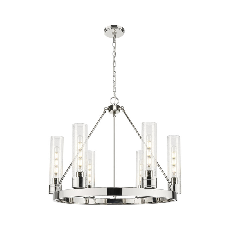 Lustre 6 lumières avec abat-jour Scherer, Grainé, Nickel poli