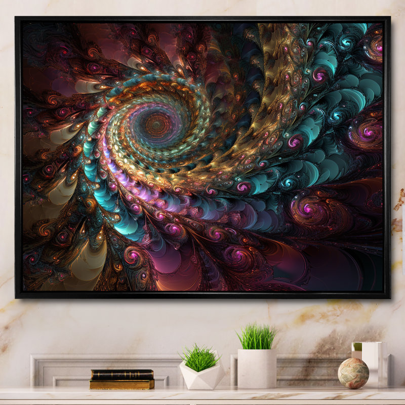 «Dark Rainbow», fractale en spirale sur toile, H 16 po x l 32 po x P 1 po, Cadre flottant noir