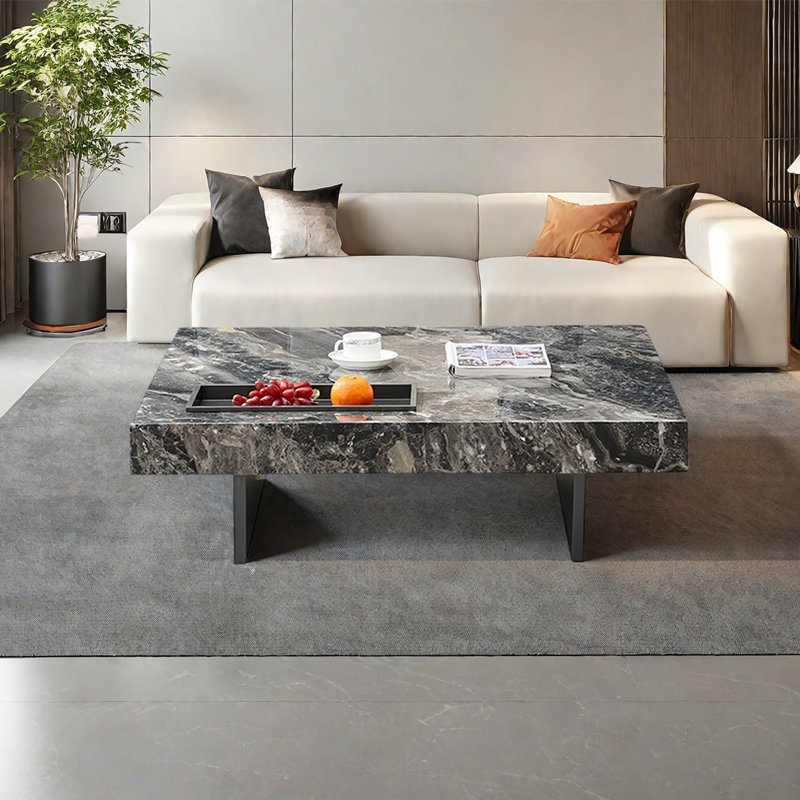 Table basse carrée suspendue en marbre, Gris, H 11,8 po x L 47,2 po x l 47,2 po