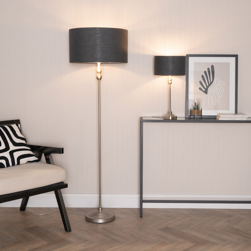 Darthea 151cm Traditional Floor Lamp, Brushed, No, Grey