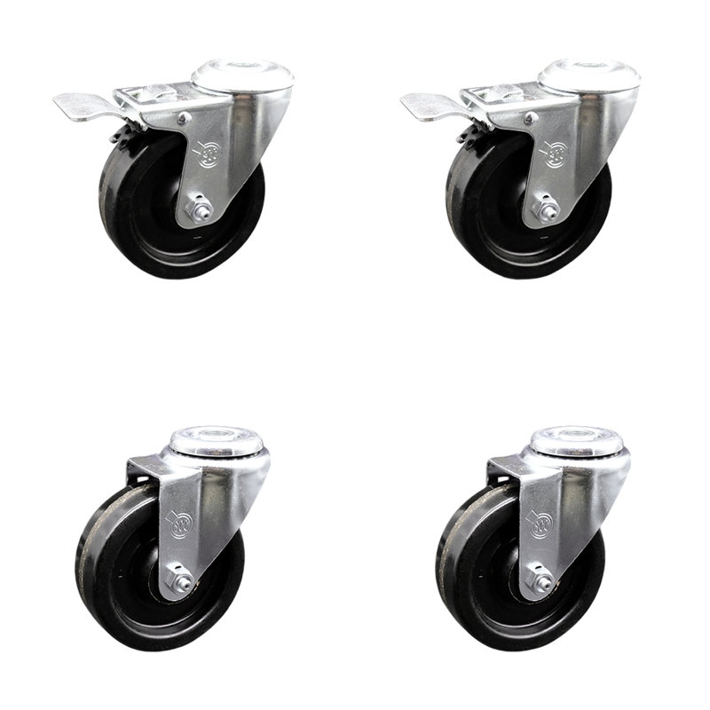 Ensemble de roulettes avec trou de boulon pivotant en acier inoxydable SS et 2 freins à verrouillage total SCC