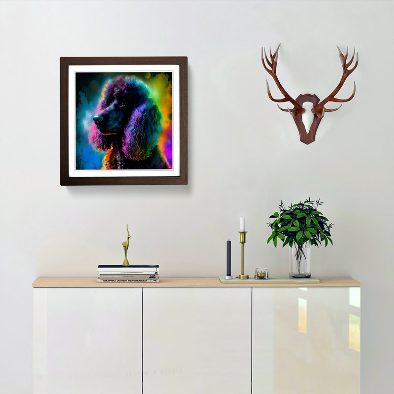 Poodle Dog Abstract Expressionism No.1 - Single Picture Frame Print on Wood, Walnut