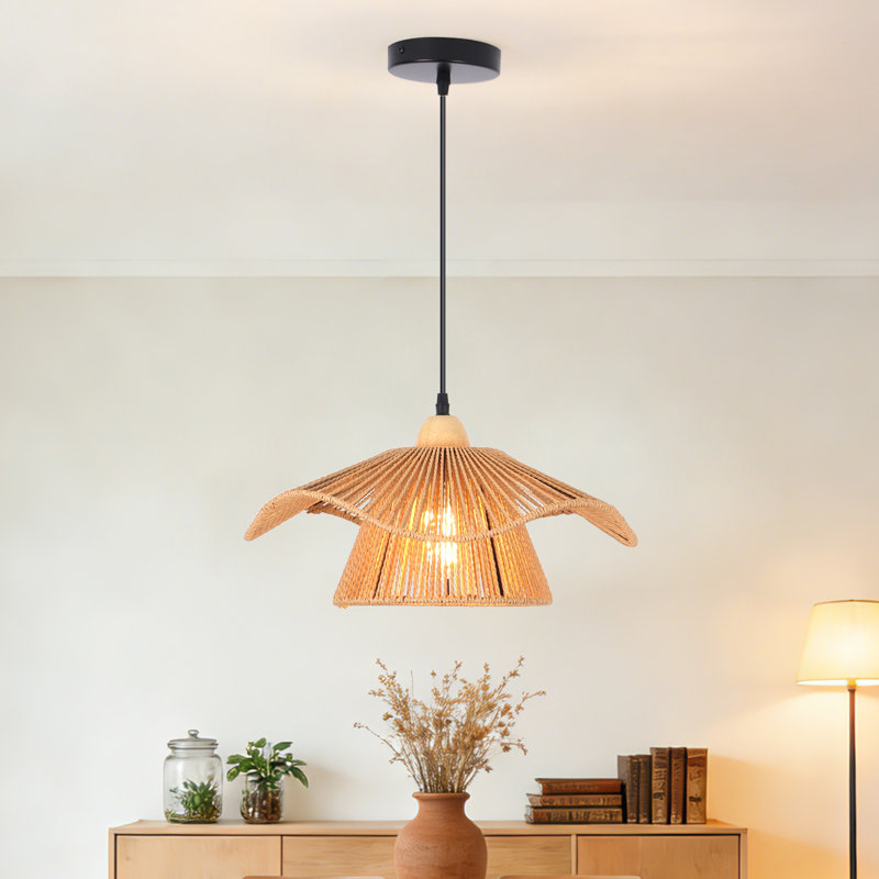 Luminaire suspendu en rotin boho à 1 lumière Highwoods